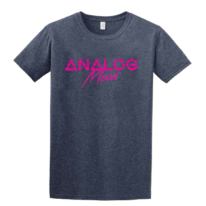 Analog Moon retro logo t-shirt | Hot Pink on Heather Blue